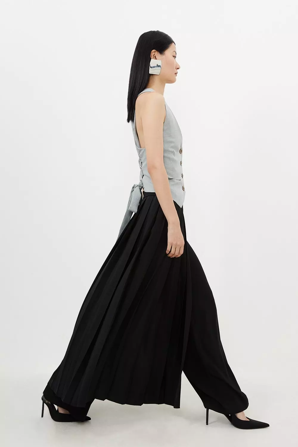 Soft Tailored Detachable Pleated Wrap Skirt Straight Pants | Karen Millen