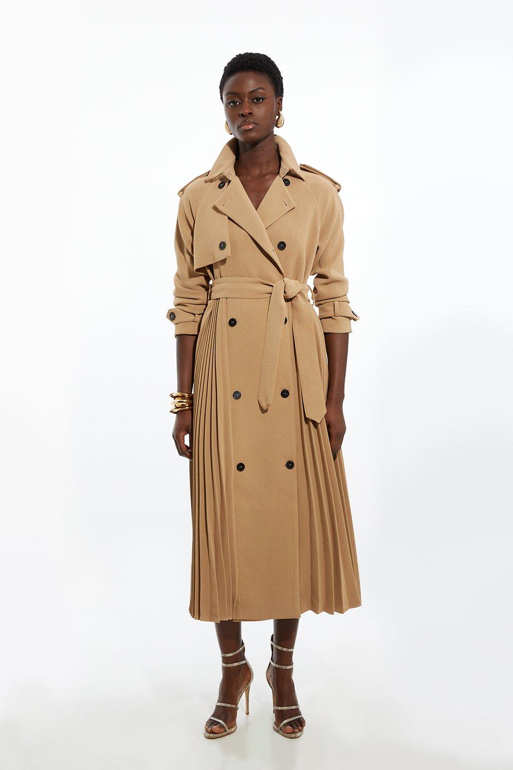 Tailored Pleat Detail Belted Trench Coat Karen Millen