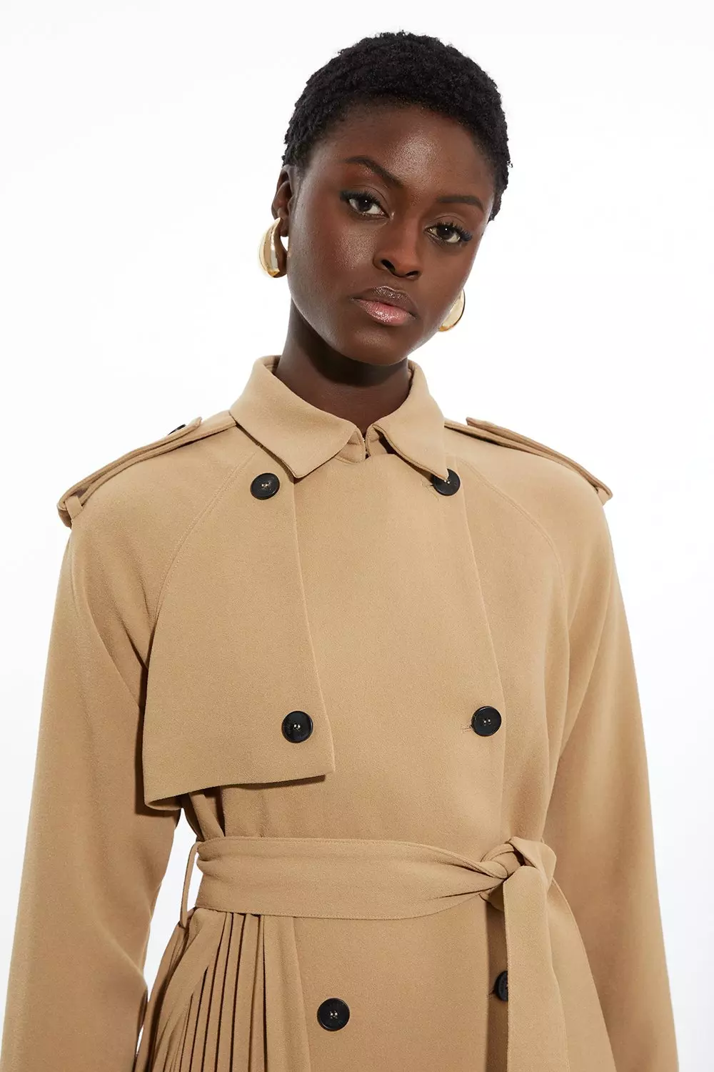 Tailored Pleat Detail Belted Trench Coat Karen Millen