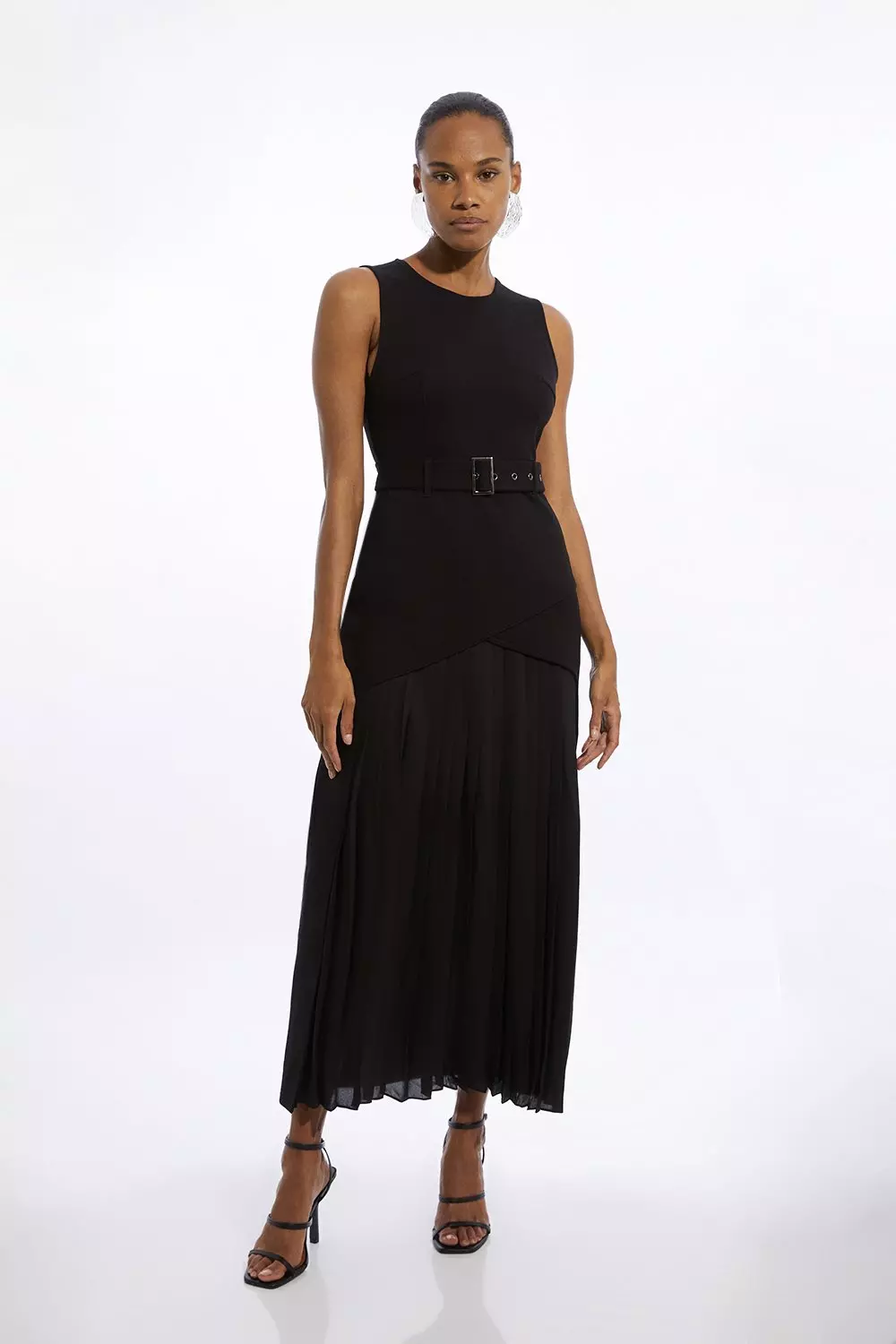 Petite Ponte And Georgette Jersey Pleated Maxi Dress Karen Millen