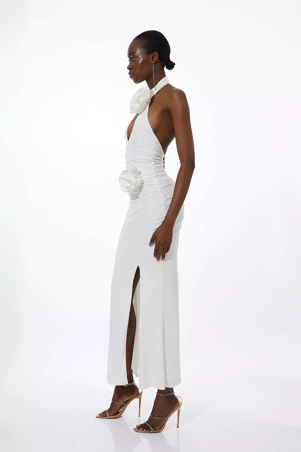 Drapey Ruched Jersey Rosette Maxi Dress | Karen Millen