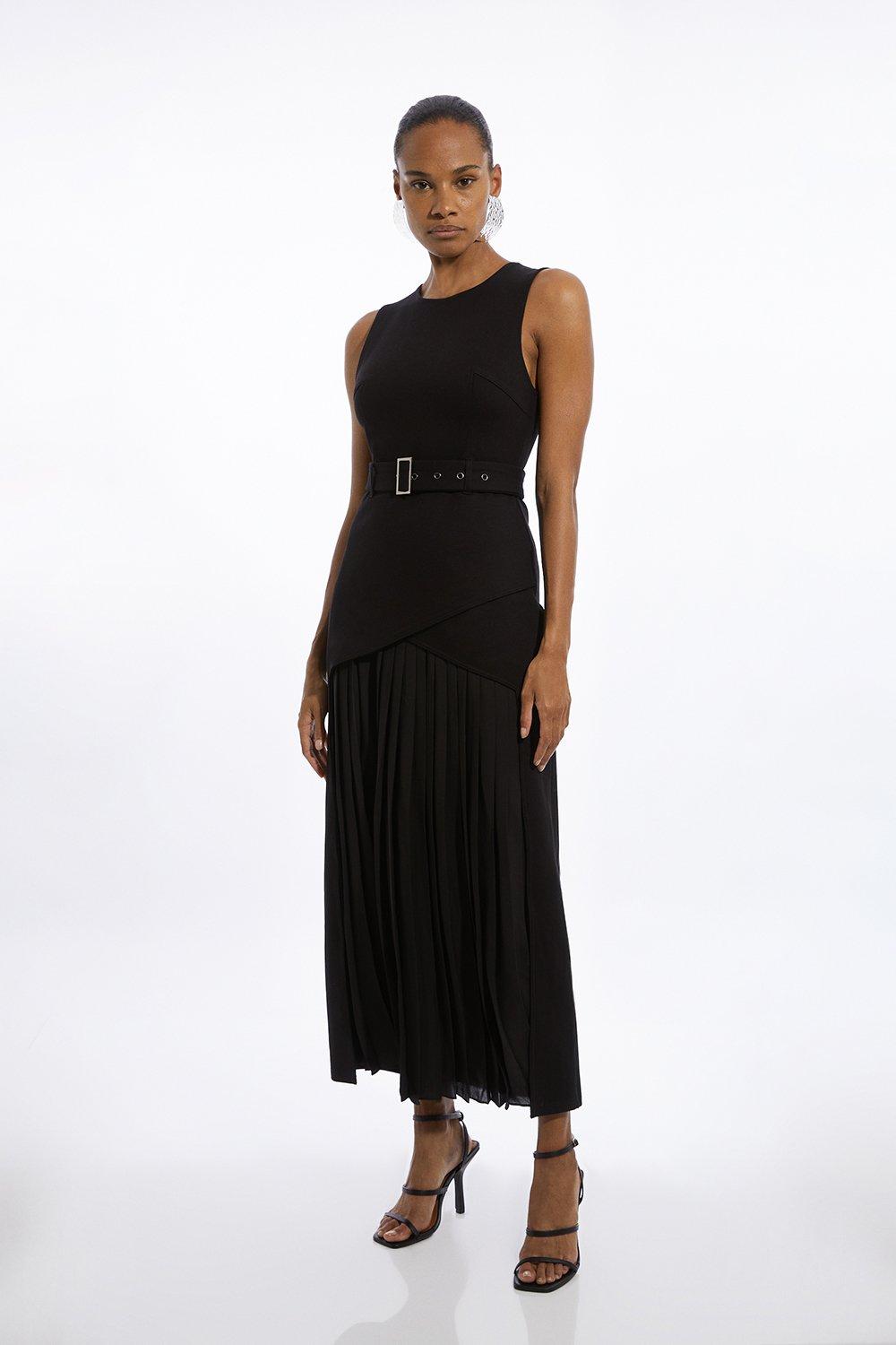 Ponte And Georgette Jersey Pleated Maxi Dress - Discount £36