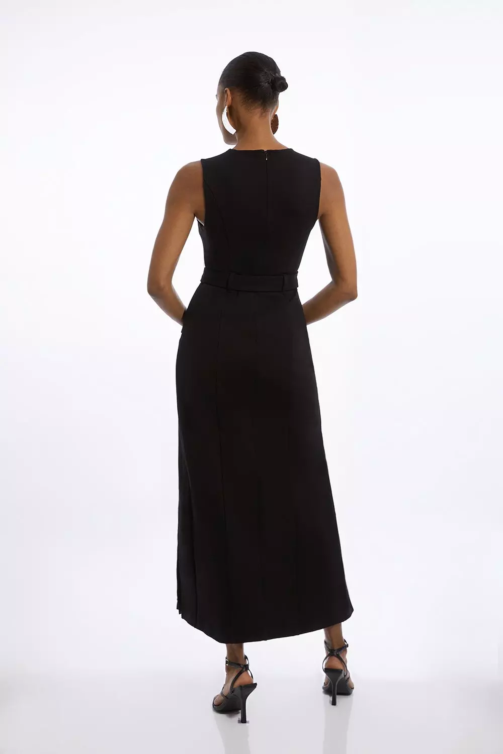 パーティードレス Jenine High Split Pleated Skirt Maxi Dress Ponte And Georgette Jersey Pleated Maxi Dress | Karen Millen
