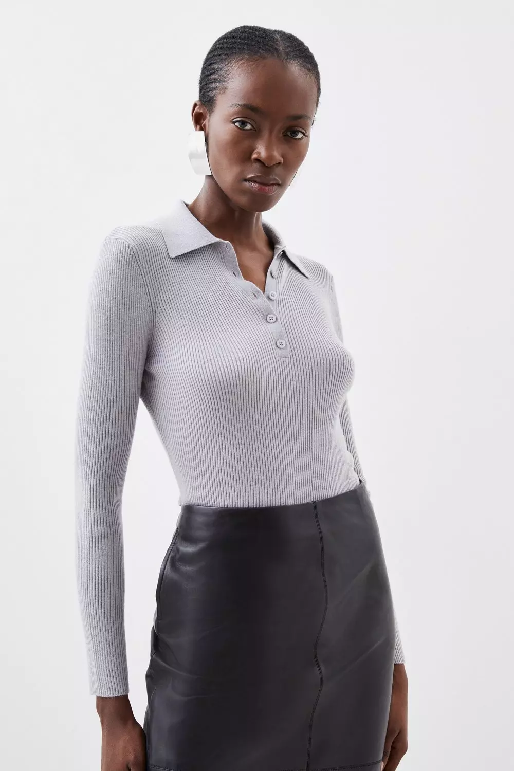 Wool Blend Knit Polo Top | Karen Millen