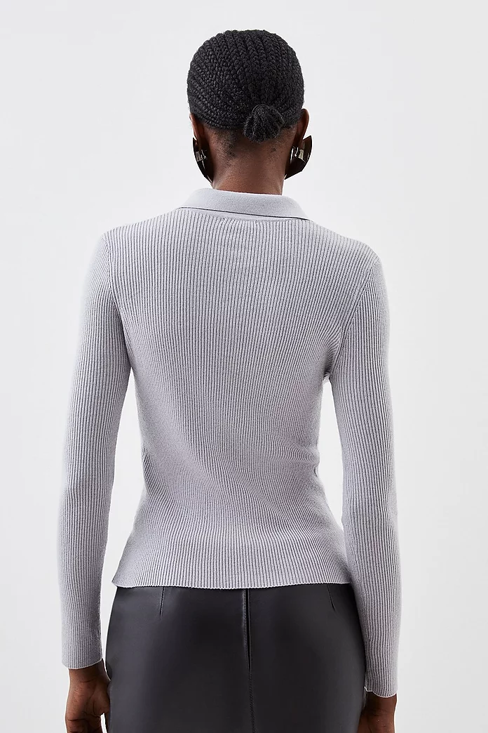 Wool Blend Knit Polo Top | Karen Millen Wool Blend Knit Polo Top | Karen Millen