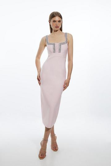 Figure Form Bandage Knit Embellished Midi Column Dress blush