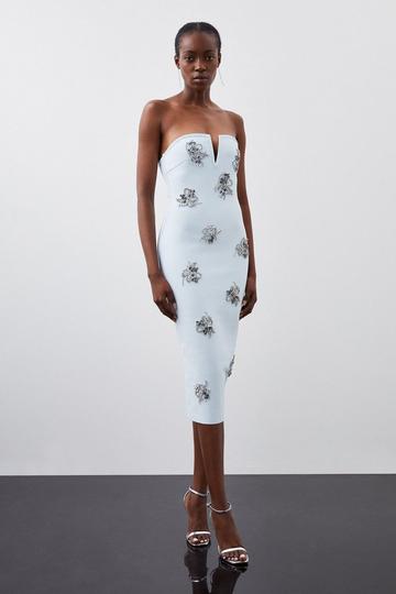 Figure Form Bandage Embellished Bandeau Knit Midi Dress pale blue