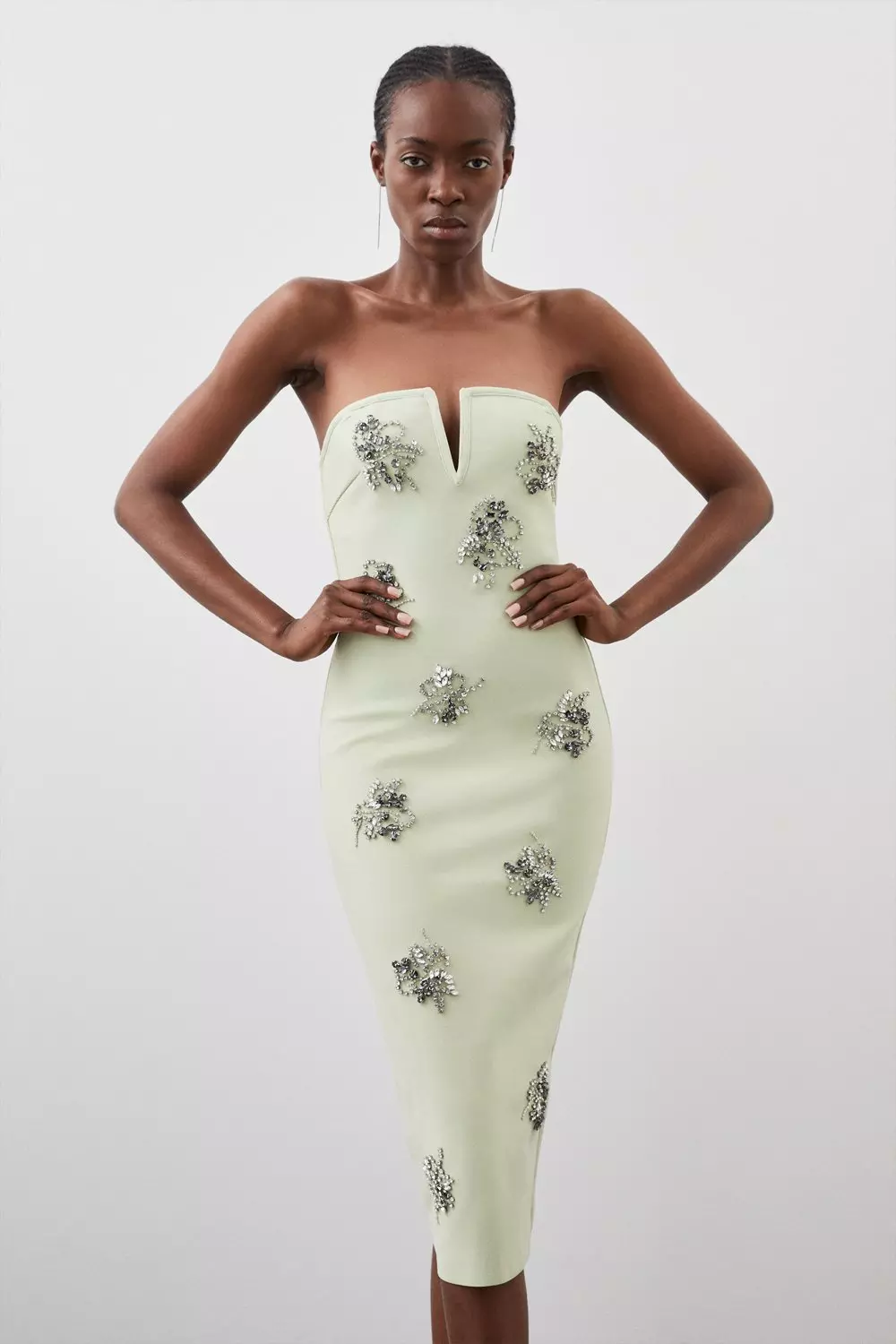 Figure Form Bandage Embellished Bandeau Knit Midi Dress | Karen Millen