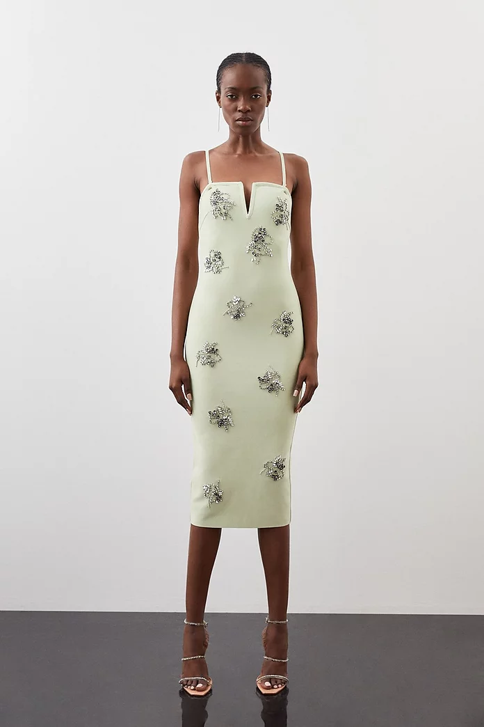 Figure Form Bandage Embellished Bandeau Knit Midi Dress Figure Form Bandage Embellished Bandeau Knit Midi Dress