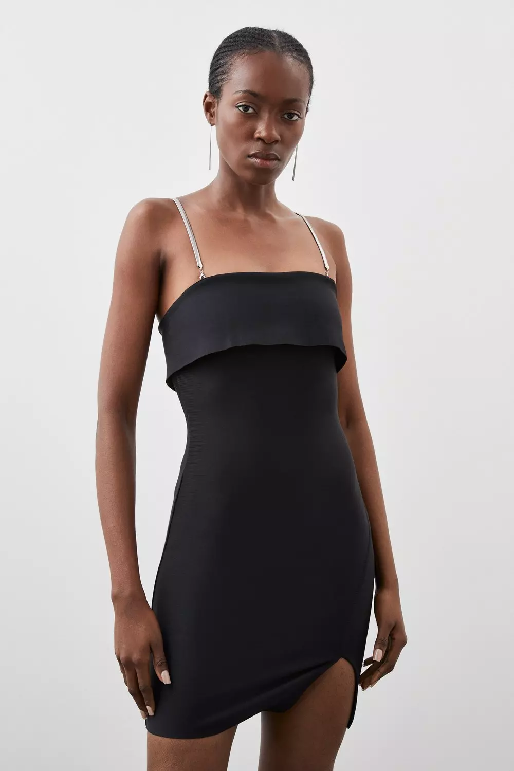 【KAREN MILLEN】リブ エンベロープネック ミニ ペンシルドレス Figure Form Bandage Knit Chain Strap Mini Dress | Karen Millen