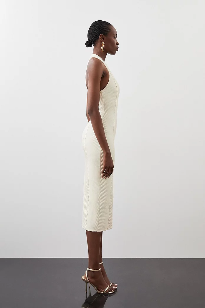Figure Form Bandage Textured Knit Halter Midi Dress | Karen Figure Form Bandage Textured Knit Halter Midi Dress | Karen