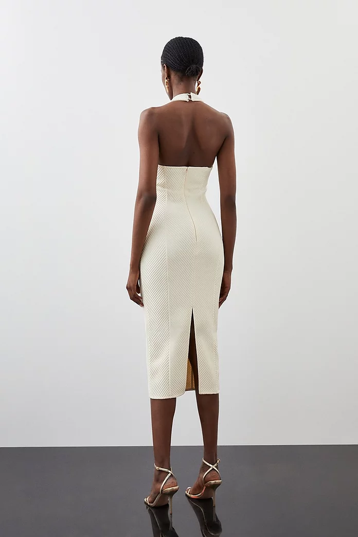 Figure Form Bandage Textured Knit Halter Midi Dress | Karen Figure Form Bandage Textured Knit Halter Midi Dress | Karen