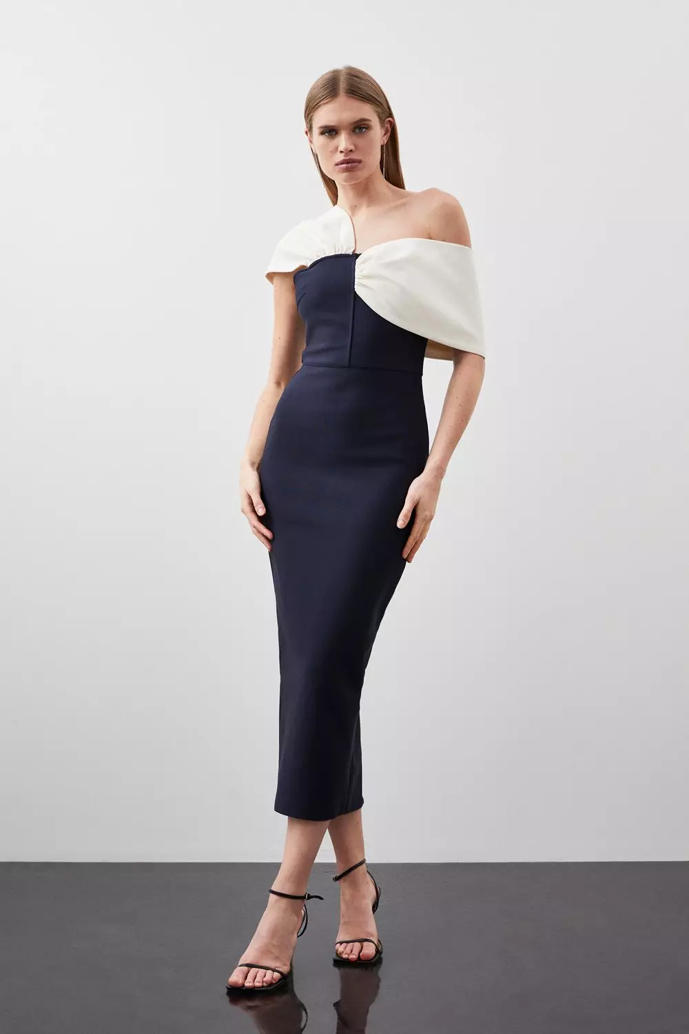 Petite Figure Form Bandage Asymmetric Strap Midi Dress | Karen Millen