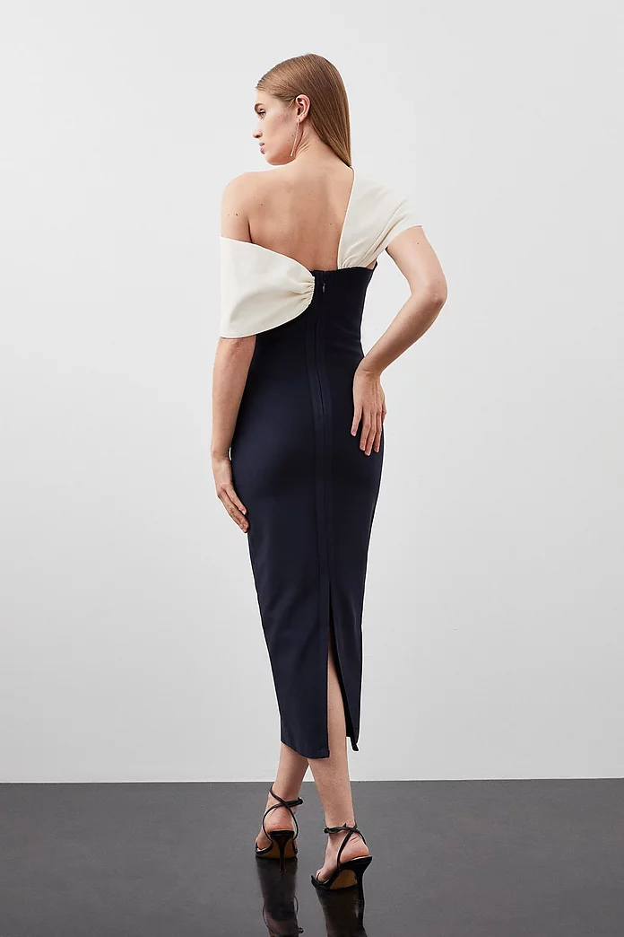 Petite Figure Form Bandage Asymmetric Strap Midi Dress Petite Figure Form Bandage Asymmetric Strap Midi Dress