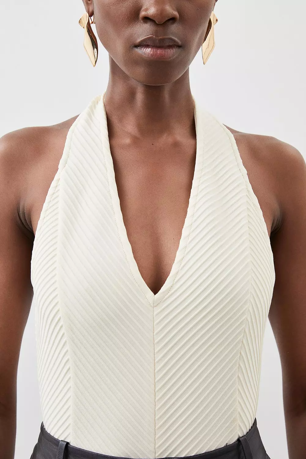 Figure Form Bandage Textured Knit Halter Top | Karen Millen