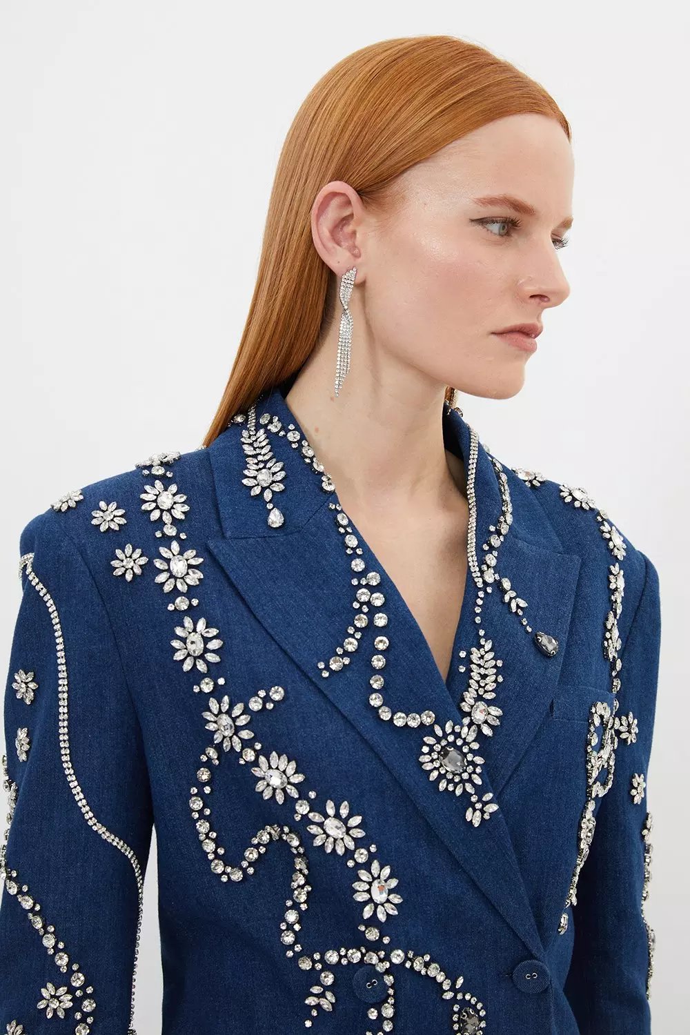 Embellished Denim Double Breasted Blazer Mini Dress | Karen