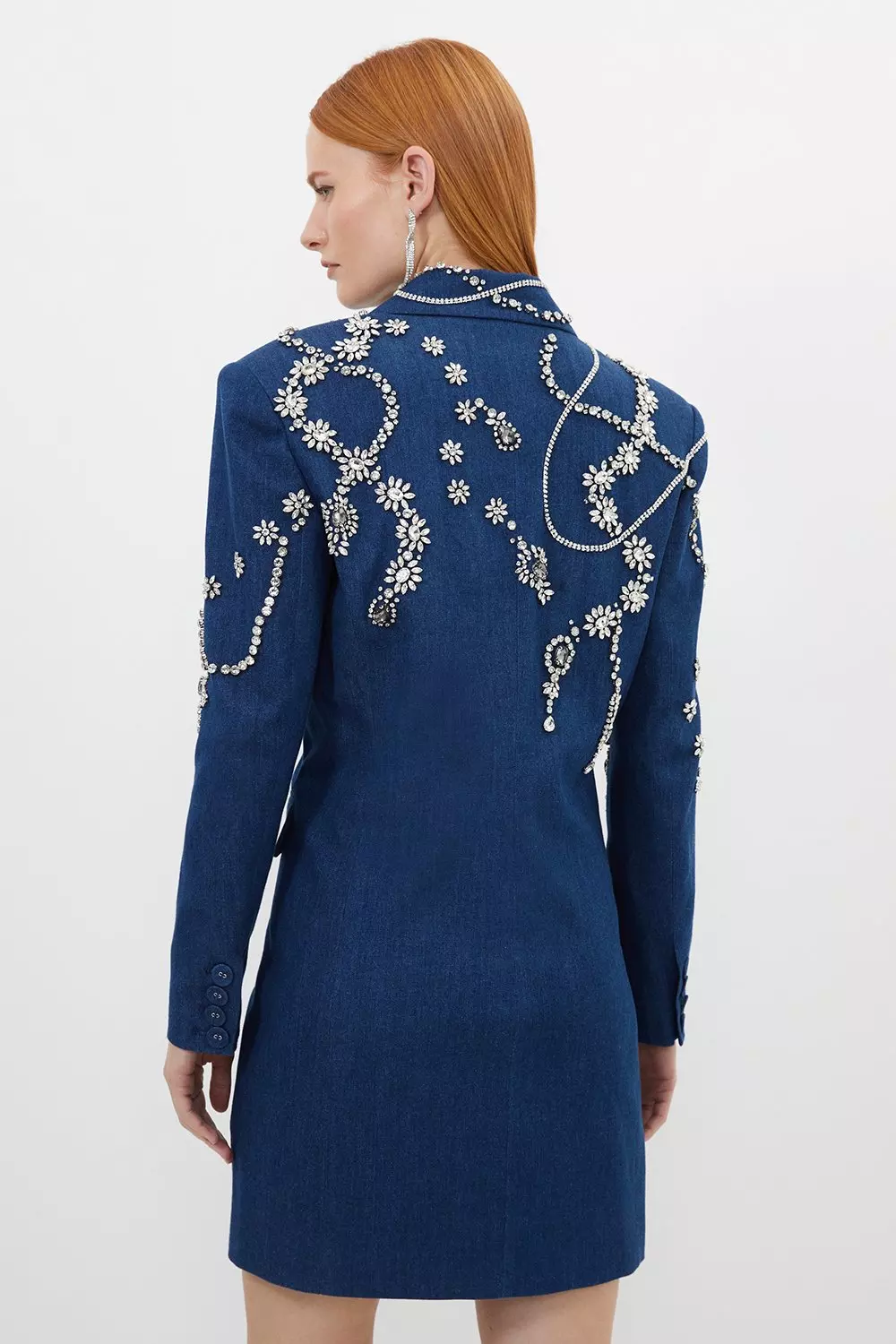 関税送料込★SALE★完売間近ラスト★KarenMillen★Blazerドレス Embellished Denim Double Breasted Blazer Mini Dress | Karen
