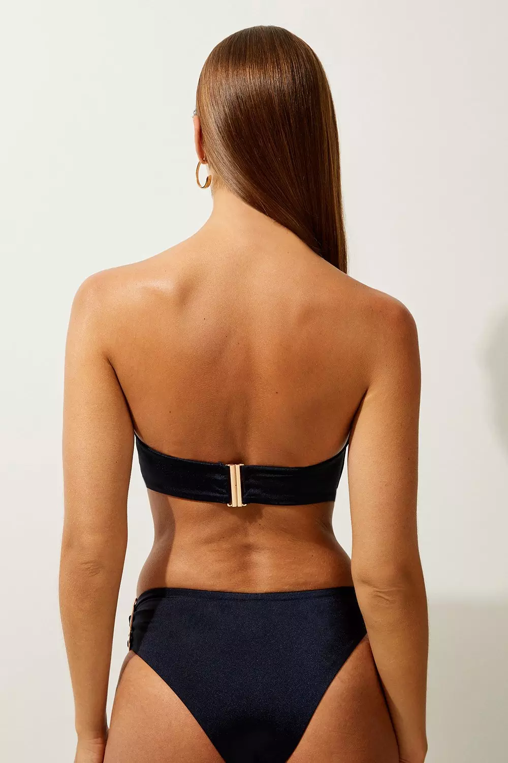 Navy Slinky Bandeau Trim Detail Bikini Top alternative image