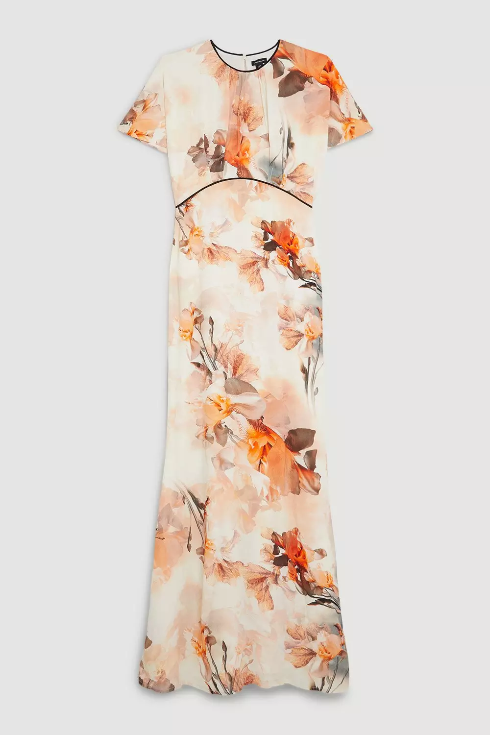Blurred Floral Woven Column Angel Sleeve Maxi Dress | Karen