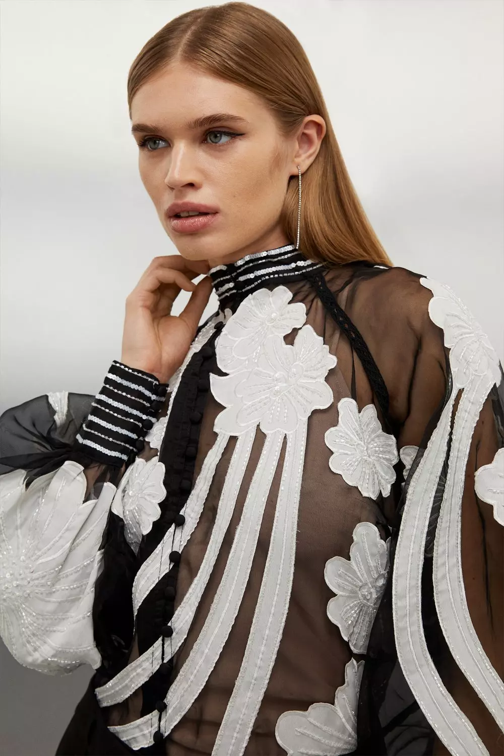 Organdie Applique Buttoned Woven Blouse | Karen Millen