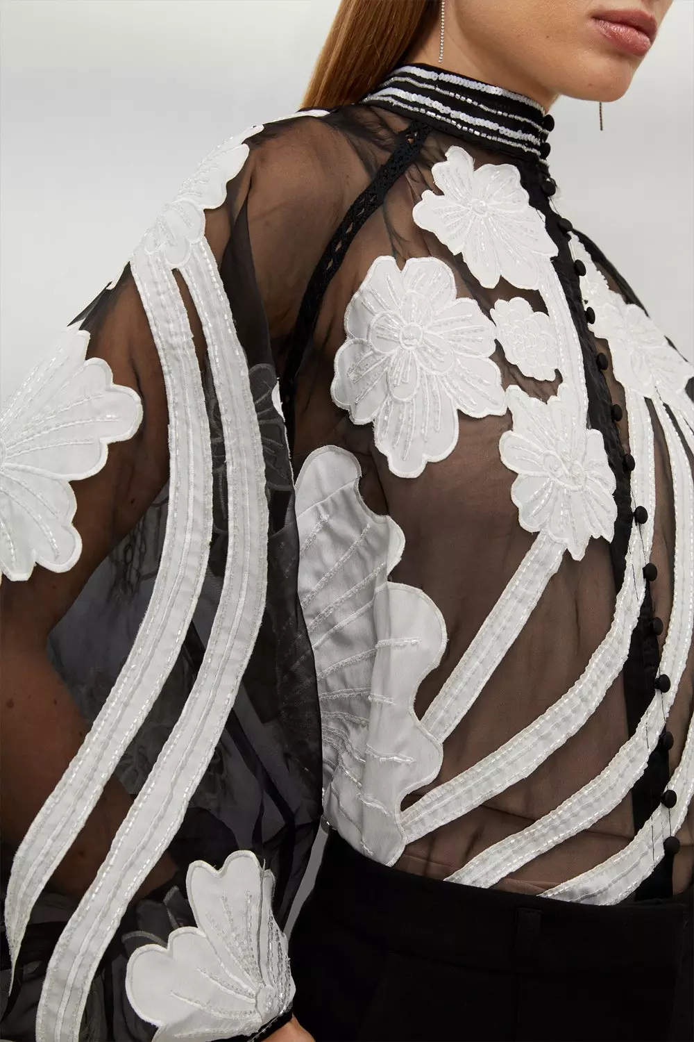 Organdie Applique Buttoned Woven Blouse | Karen Millen
