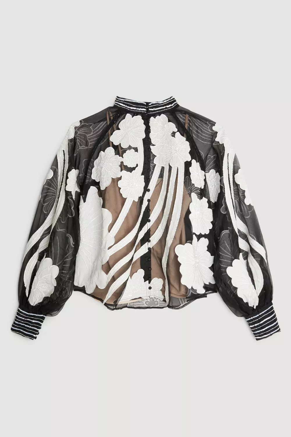 Organdie Applique Buttoned Woven Blouse | Karen Millen