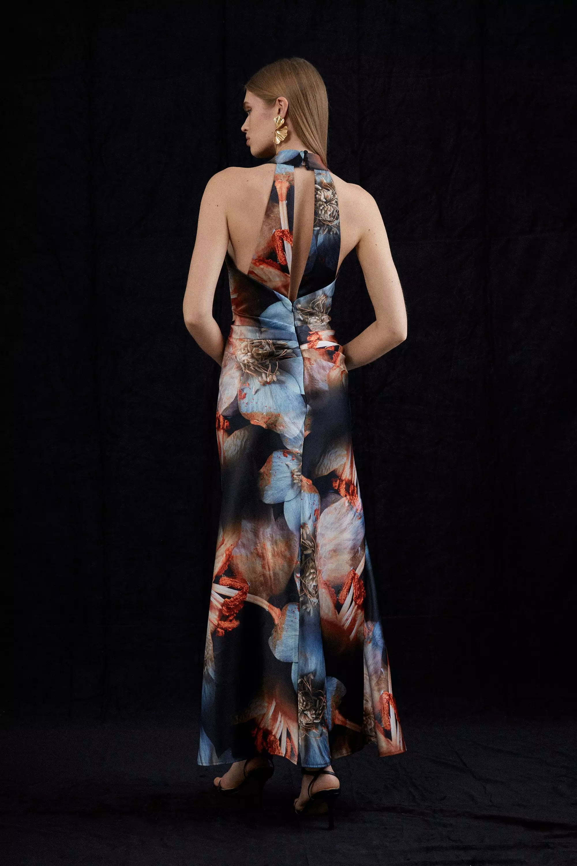 Tall Photographic Floral Woven Satin Maxi Dress | Karen Millen