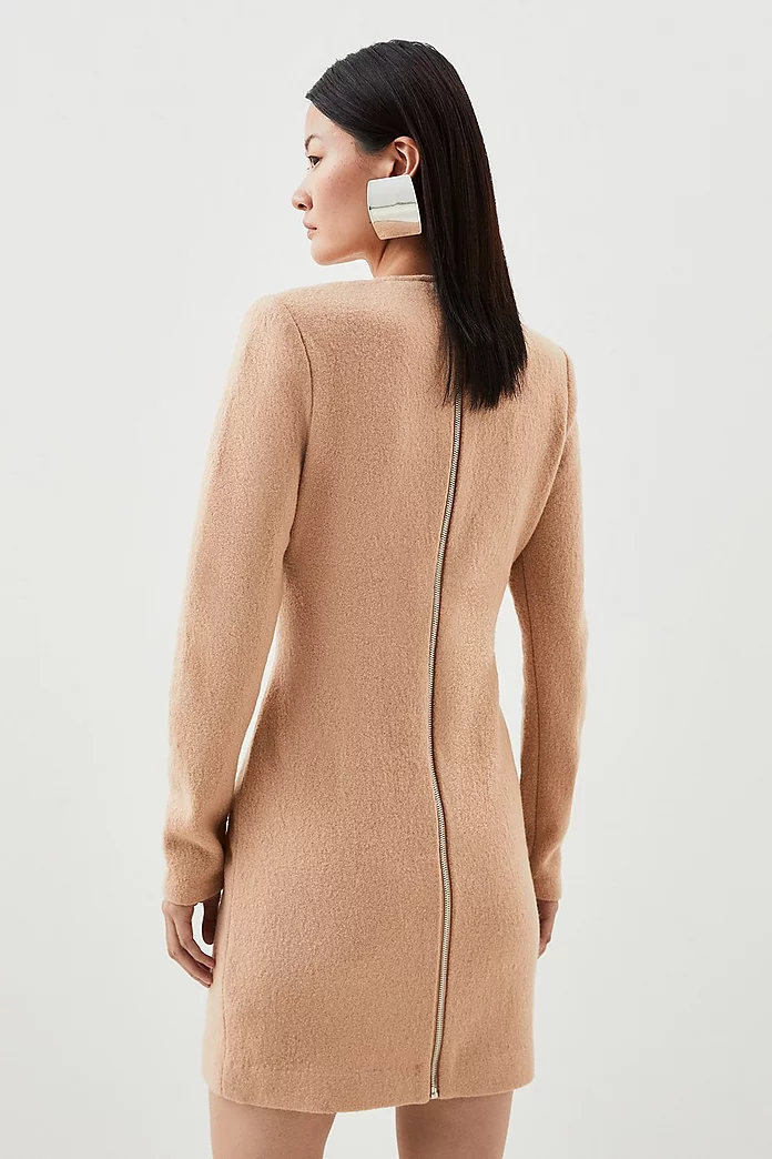 Premium 100% Washed Wool Knit Zip Detail Mini Dress | Karen Premium 100% Washed Wool Knit Zip Detail Mini Dress | Karen