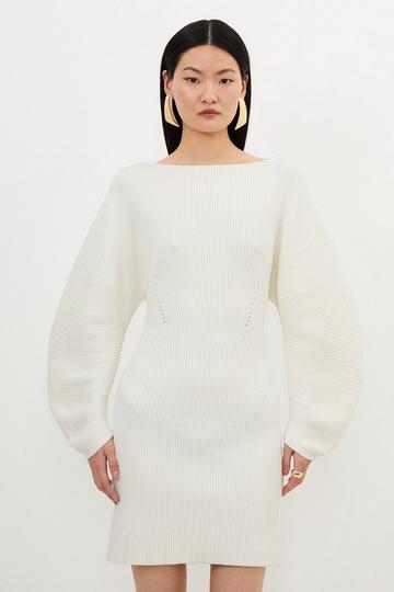 Viscose Blend Round Sleeve Knit Mini Dress ivory