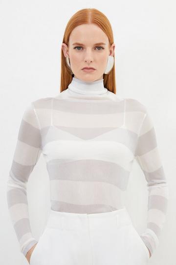 Viscose Blend Slinky Sheer Knit Striped Top stripe