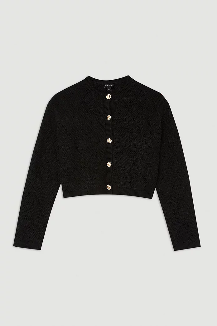 Wool Blend Button Chunky Textured Knit Cardigan | Karen Millen Wool Blend Button Chunky Textured Knit Cardigan | Karen Millen