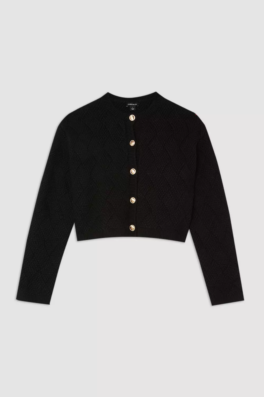 Wool Blend Button Chunky Textured Knit Cardigan | Karen Millen