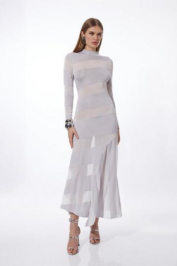 Tall Viscose Blend Slinky Knit Panelled Maxi Dress neutral