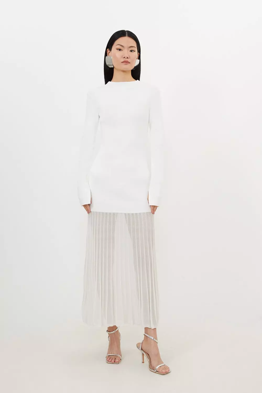 美品★ MEDI SHEER CHECK LONG KNIT AMERI MEDI SHEER CHECK LONG KNIT TOP レディース