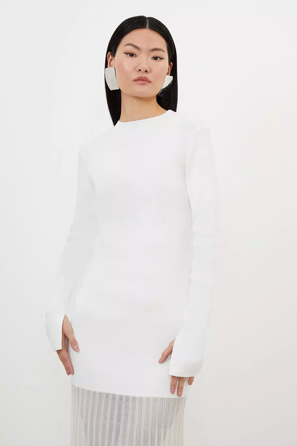 Viscose Blend Knit Sheer Skirt Maxi Dress | Karen Millen