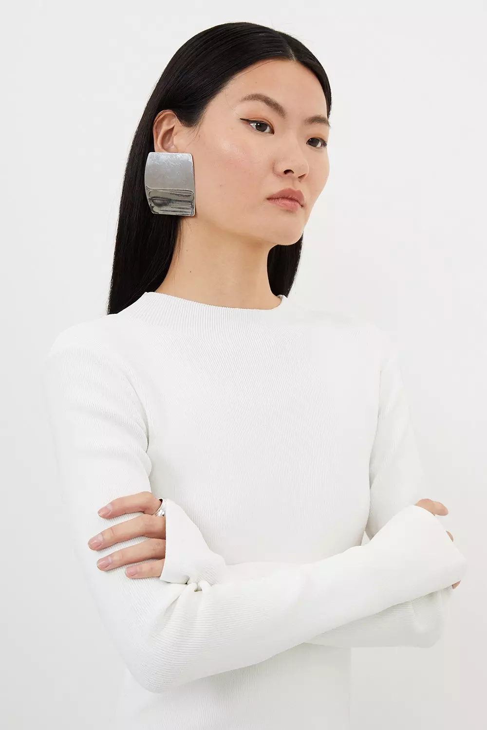 KAREN MILLEN■ビスコース シアー ミダクシドレス Viscose Blend Compact Rib Knit Scoop Neck Dress | Karen Millen