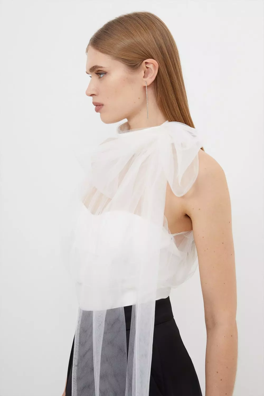 IRENE TULLE SLEEVELESS TOPS ライトブルー White Stars Silver Shiny Glitter Glued Tulle Fabric - OneYard