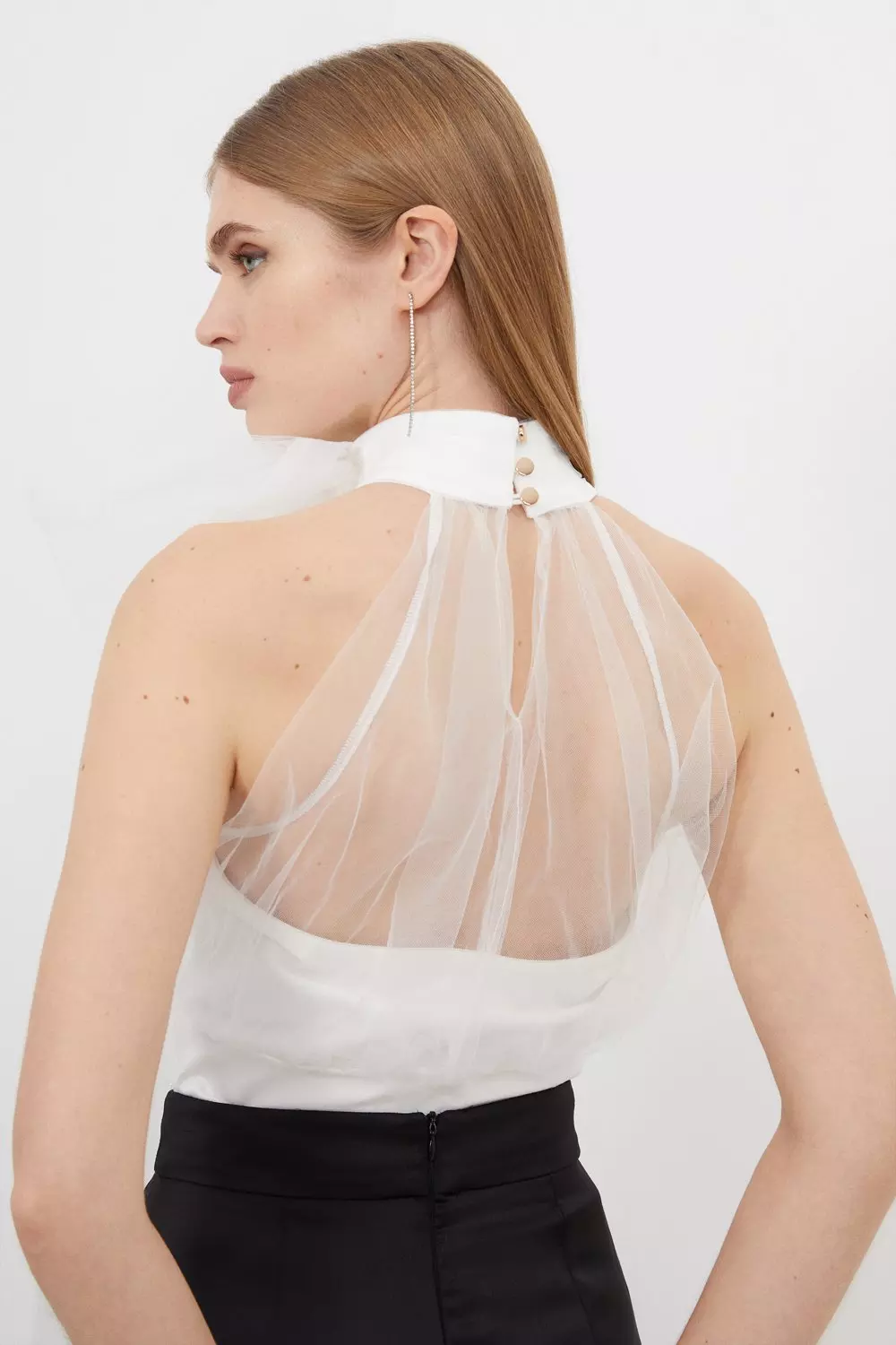 Bow Neck Tulle And Ponte Jersey Bodysuit | Karen Millen