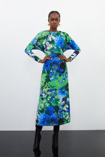 Floral Jungle Jersey Crepe Batwing Sleeve Maxi Dress floral