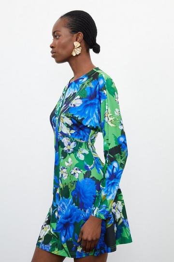 Floral Jungle Jersey Crepe Batwing Sleeve Mini Dress floral