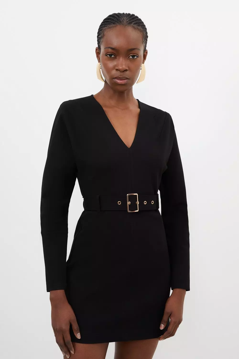 V Neck Belted Ponte Jersey Mini Dress Karen Millen