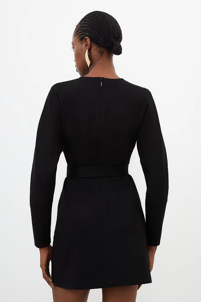 V Neck Belted Ponte Jersey Mini Dress | Karen Millen V Neck Belted Ponte Jersey Mini Dress | Karen Millen