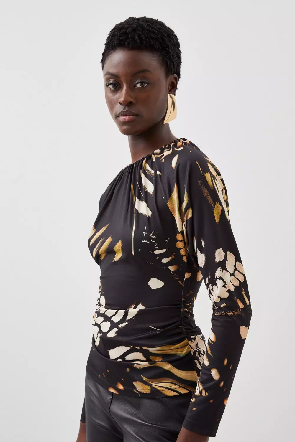 Butterfly Print Batwing Sleeve Jersey Crepe Top | Karen Millen