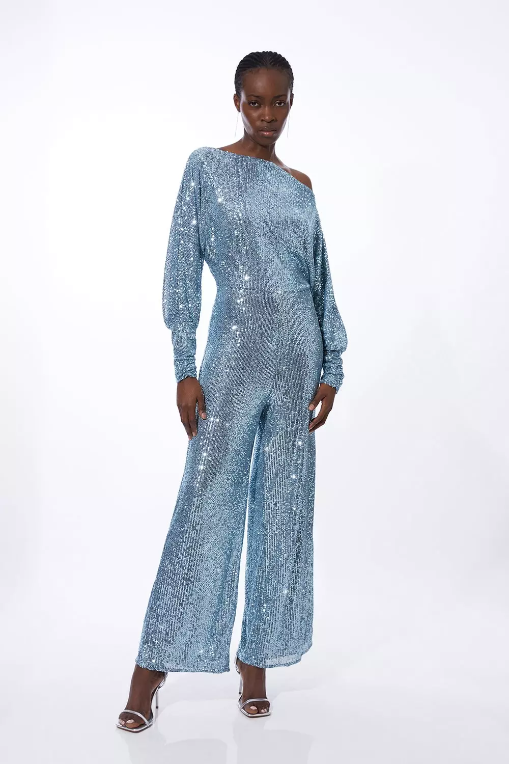 Stretch Jersey Sequin Wide Leg Jumpsuit | Karen Millen