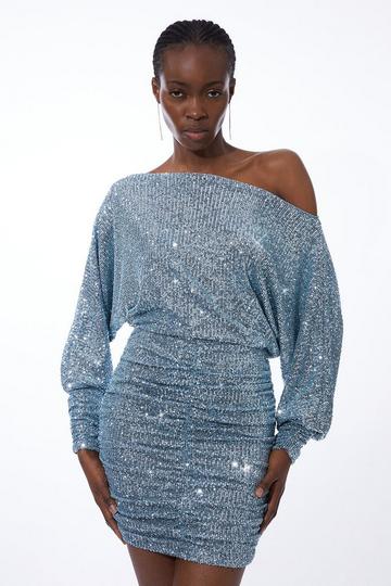 Stretch Jersey Sequin Mini Dress blue