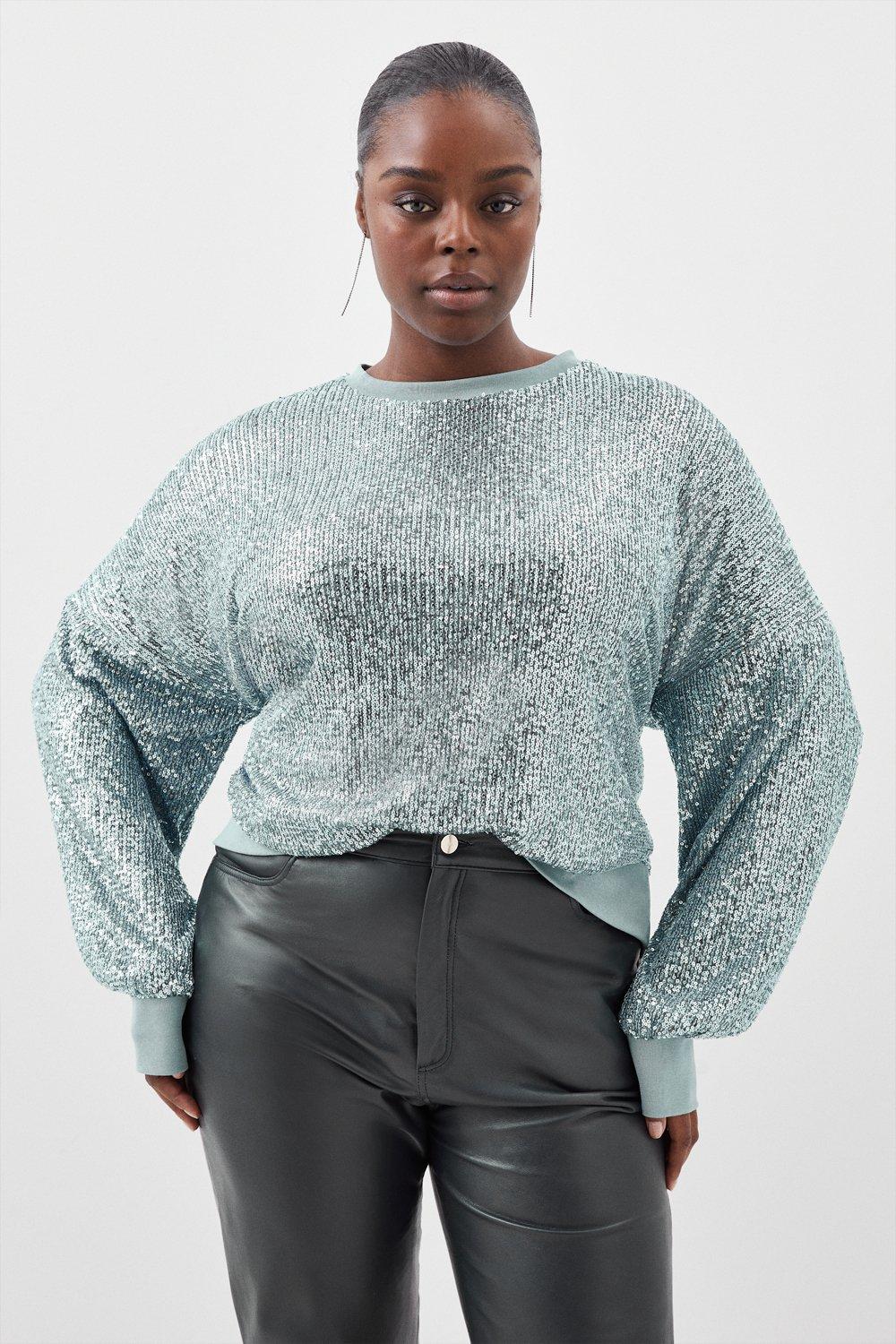 Plus Size Stretch Jersey Sequin Sweatshirt | Karen Millen