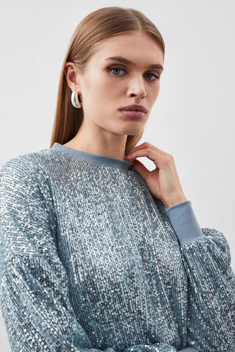 Stretch Jersey Sequin Sweatshirt Karen Millen