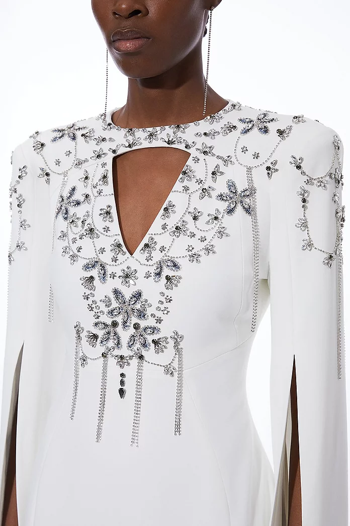 Crystal Embellished Cady Woven Cape Maxi Dress | Karen Millen Crystal Embellished Cady Woven Cape Maxi Dress | Karen Millen