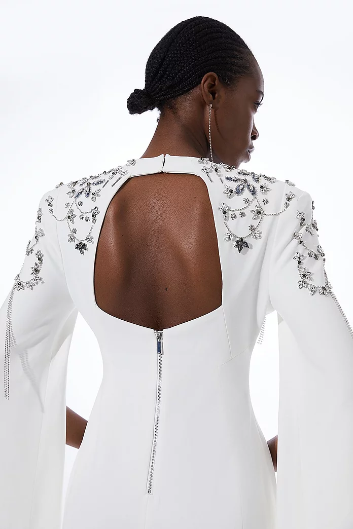 Crystal Embellished Cady Woven Cape Maxi Dress | Karen Millen Crystal Embellished Cady Woven Cape Maxi Dress | Karen Millen