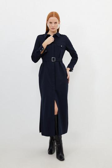 Tailored Flannel Long Sleeve Pocket Detail Shirt Dress indigo